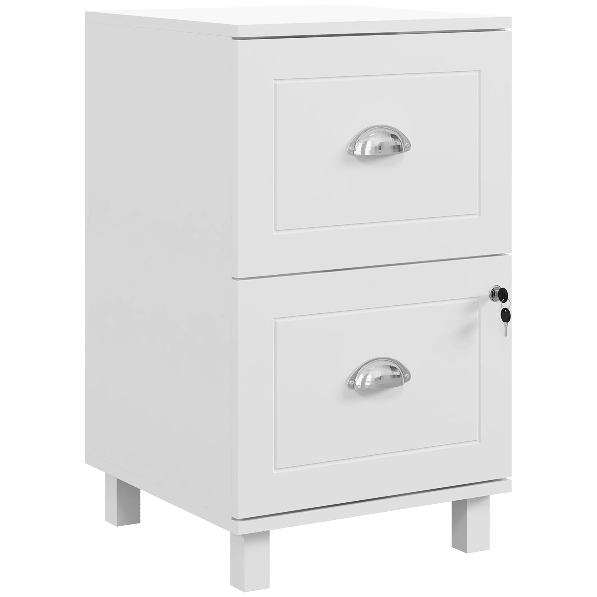 2-Drawer Locking Filing Cabinet - White MDF 26.6" H-Office Products > Office Furniture > Office Cabinets & Cupboards-DECOROLALA