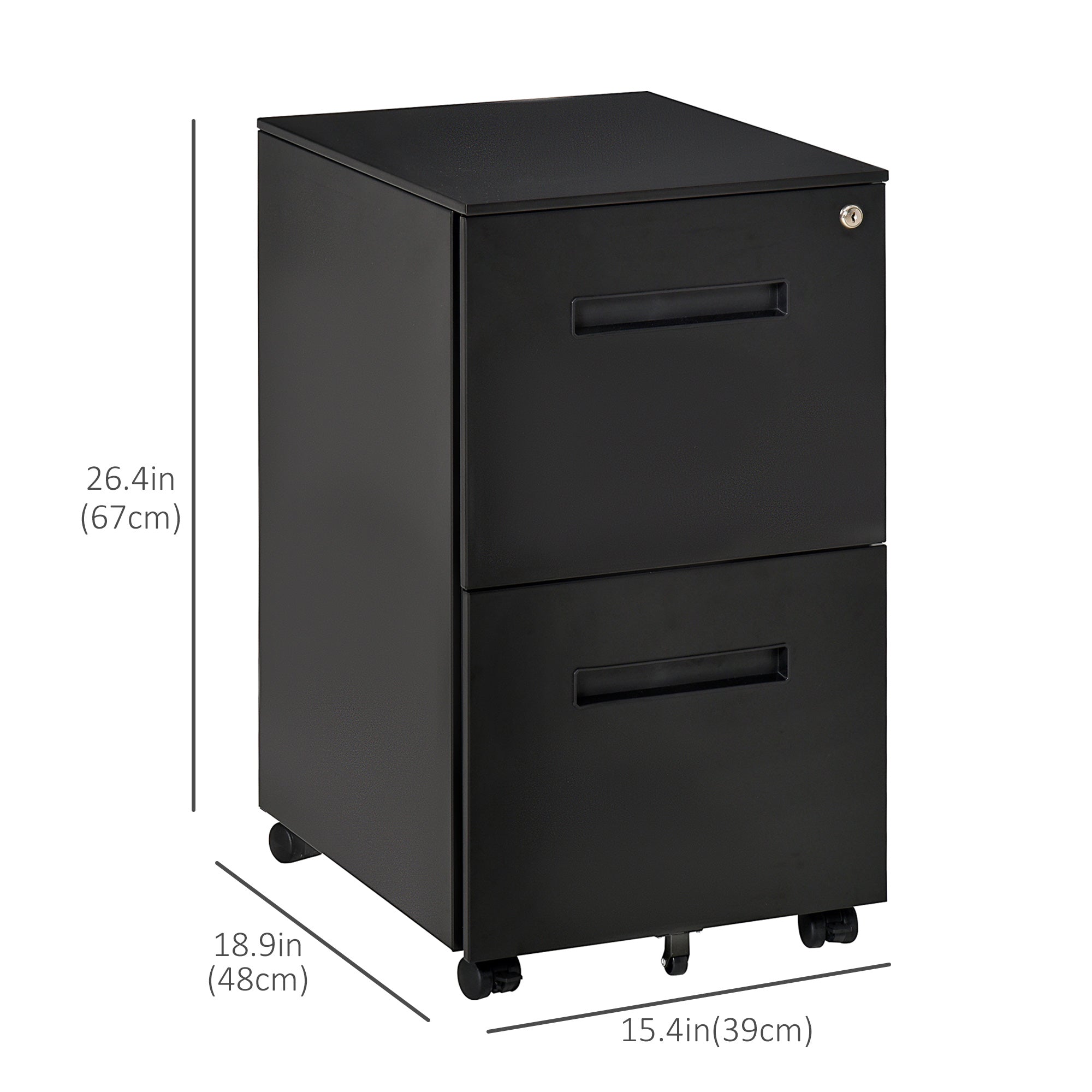 2-Drawer Mobile File Cabinet - Black Steel Lockable 26" H-Office Products > Office Furniture > Office Cabinets & Cupboards-DECOROLALA