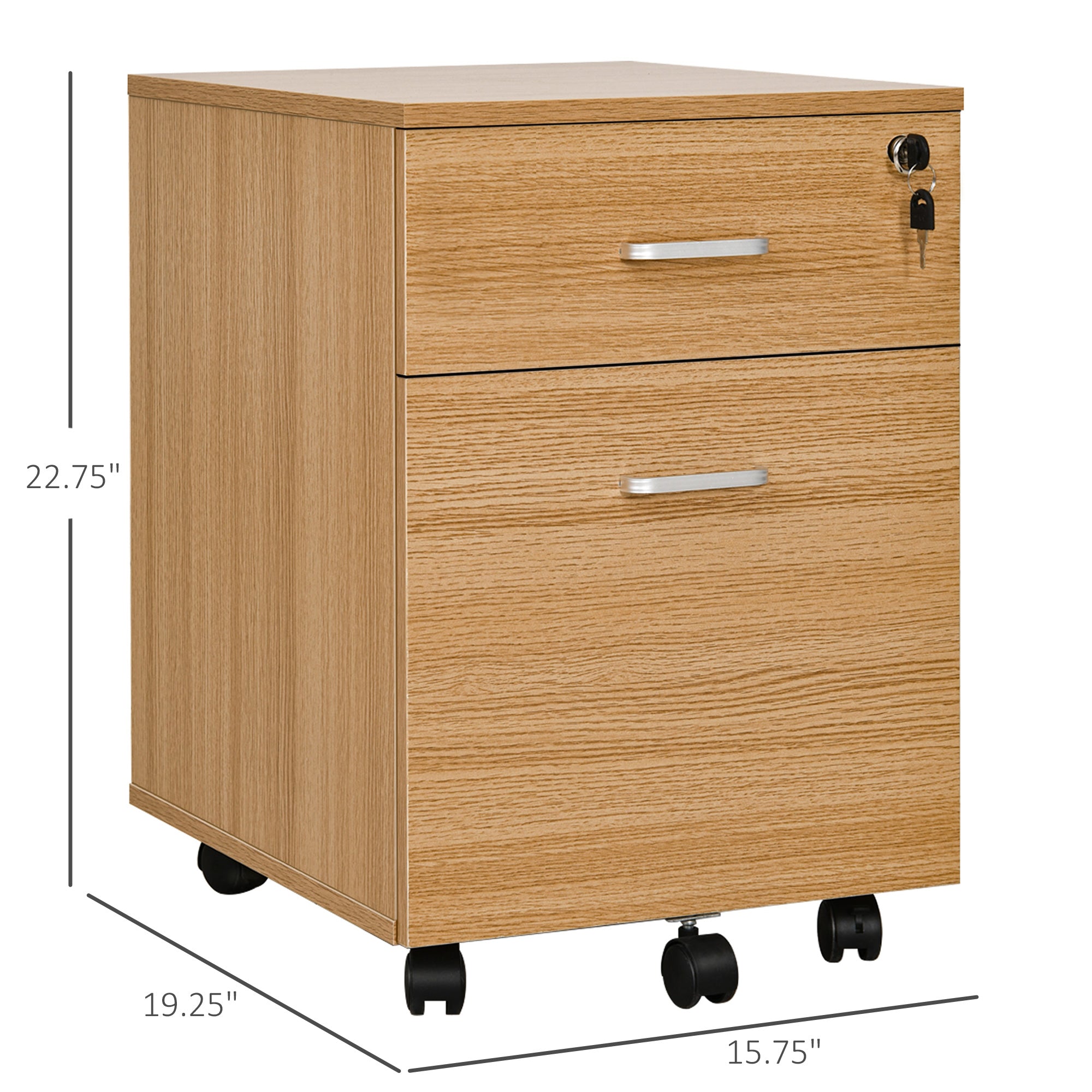 2-Drawer Mobile File Cabinet with Lock - Natural-Office Products > Office Furniture > Office Cabinets & Cupboards-DECOROLALA