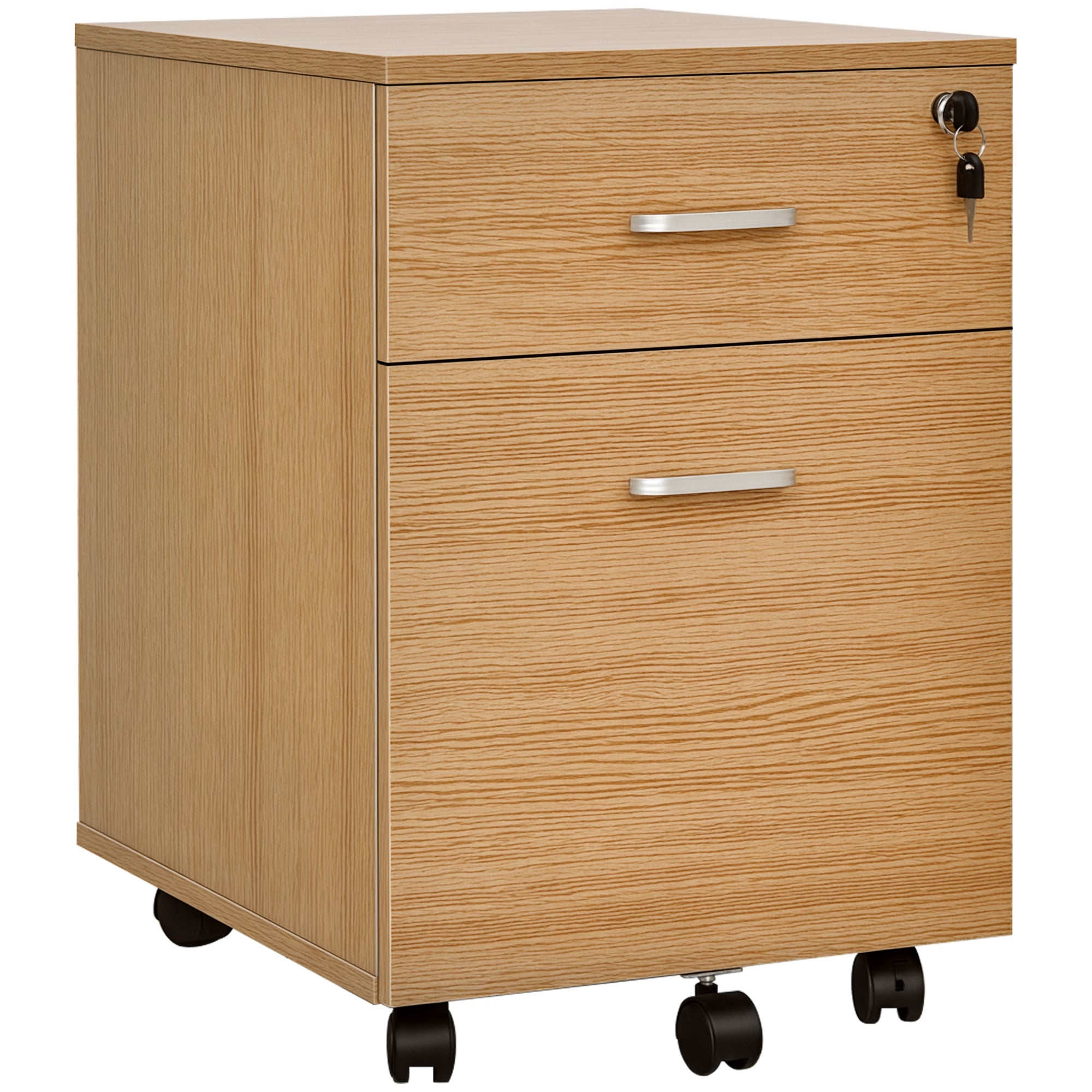 2-Drawer Mobile File Cabinet with Lock - Natural-Office Products > Office Furniture > Office Cabinets & Cupboards-DECOROLALA