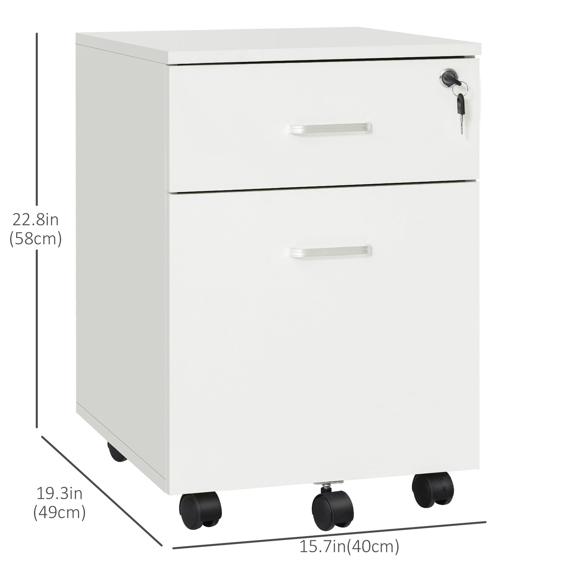 2-Drawer Mobile File Cabinet with Lock - White-Office Products > Office Furniture > Office Cabinets & Cupboards-DECOROLALA