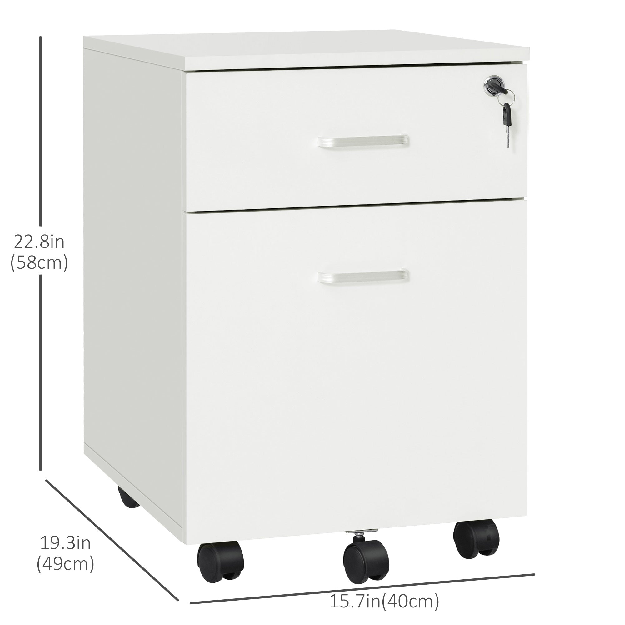 2-Drawer Mobile File Cabinet with Lock - White-Office Products > Office Furniture > Office Cabinets & Cupboards-DECOROLALA