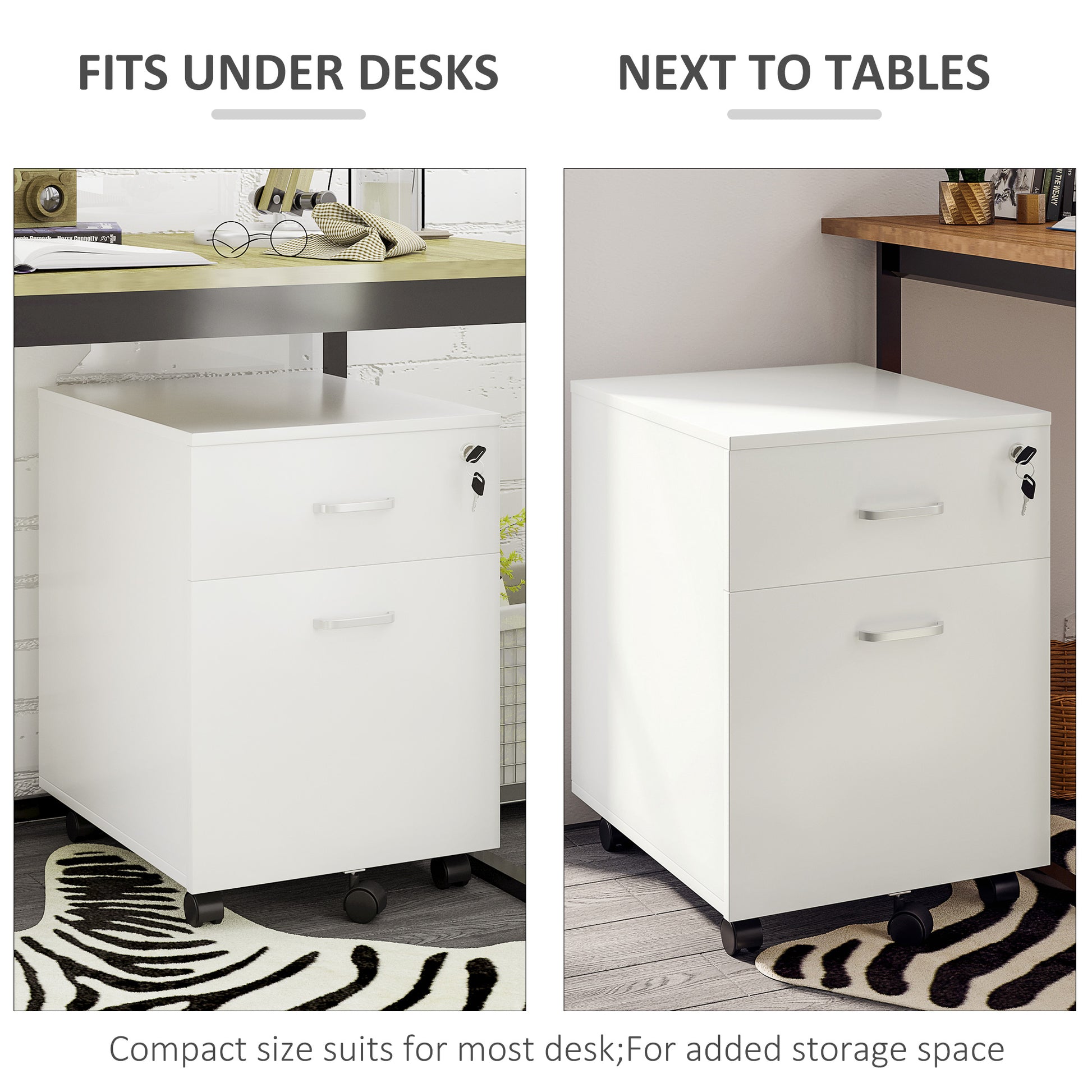 2-Drawer Mobile File Cabinet with Lock - White-Office Products > Office Furniture > Office Cabinets & Cupboards-DECOROLALA