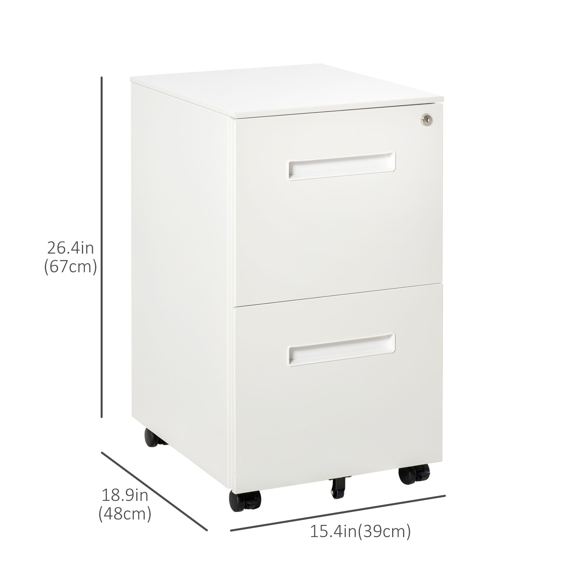 2-Drawer Mobile File Cabinet with Lock - White Steel-Office Products > Office Furniture > Office Cabinets & Cupboards-DECOROLALA