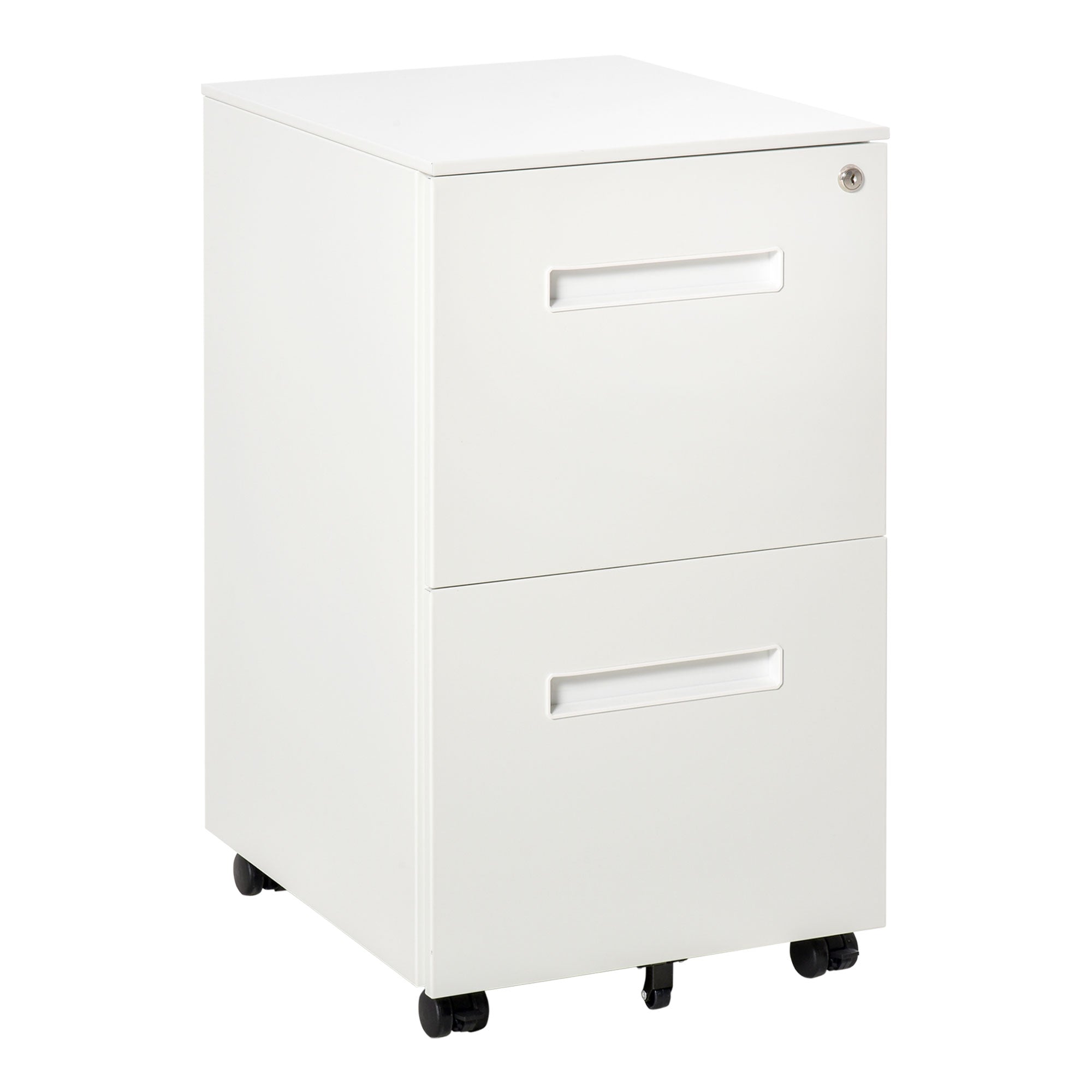 2-Drawer Mobile File Cabinet with Lock - White Steel-Office Products > Office Furniture > Office Cabinets & Cupboards-DECOROLALA
