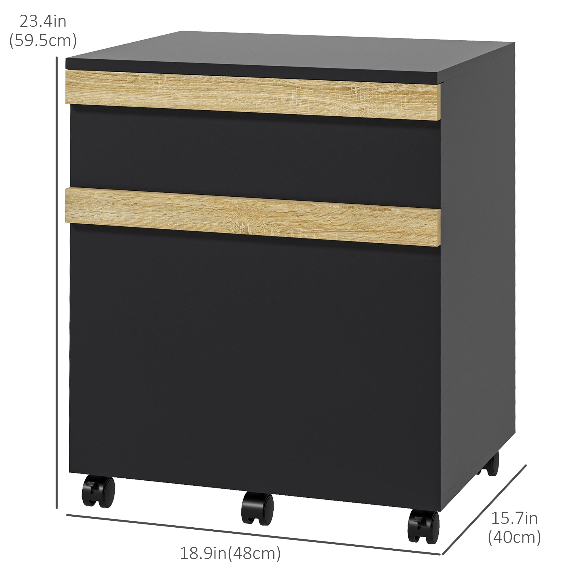 2-Drawer Mobile Filing Cabinet - Black Wood Grain-Office Products > Office Furniture > Office Cabinets & Cupboards-DECOROLALA