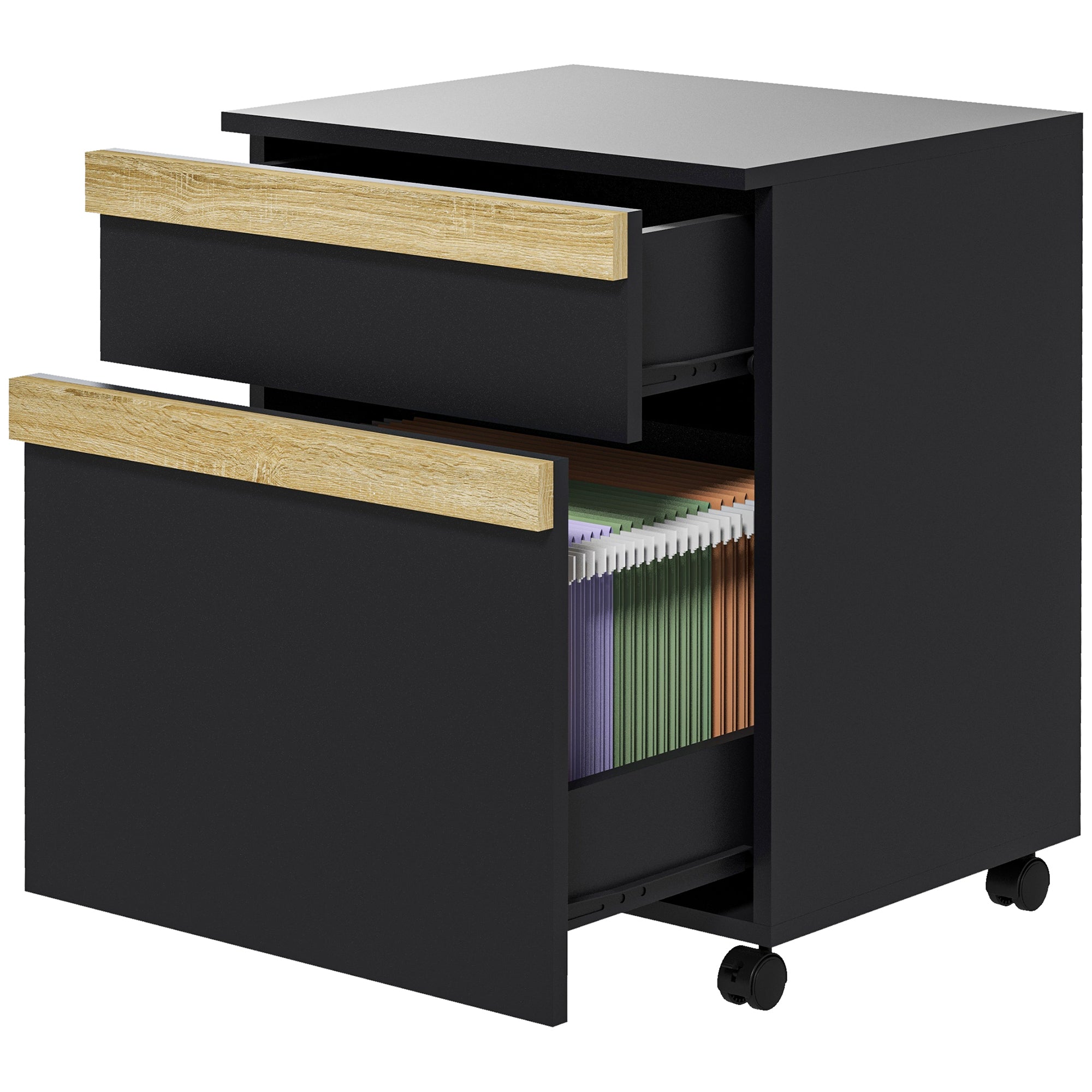 2-Drawer Mobile Filing Cabinet - Black Wood Grain-Office Products > Office Furniture > Office Cabinets & Cupboards-DECOROLALA