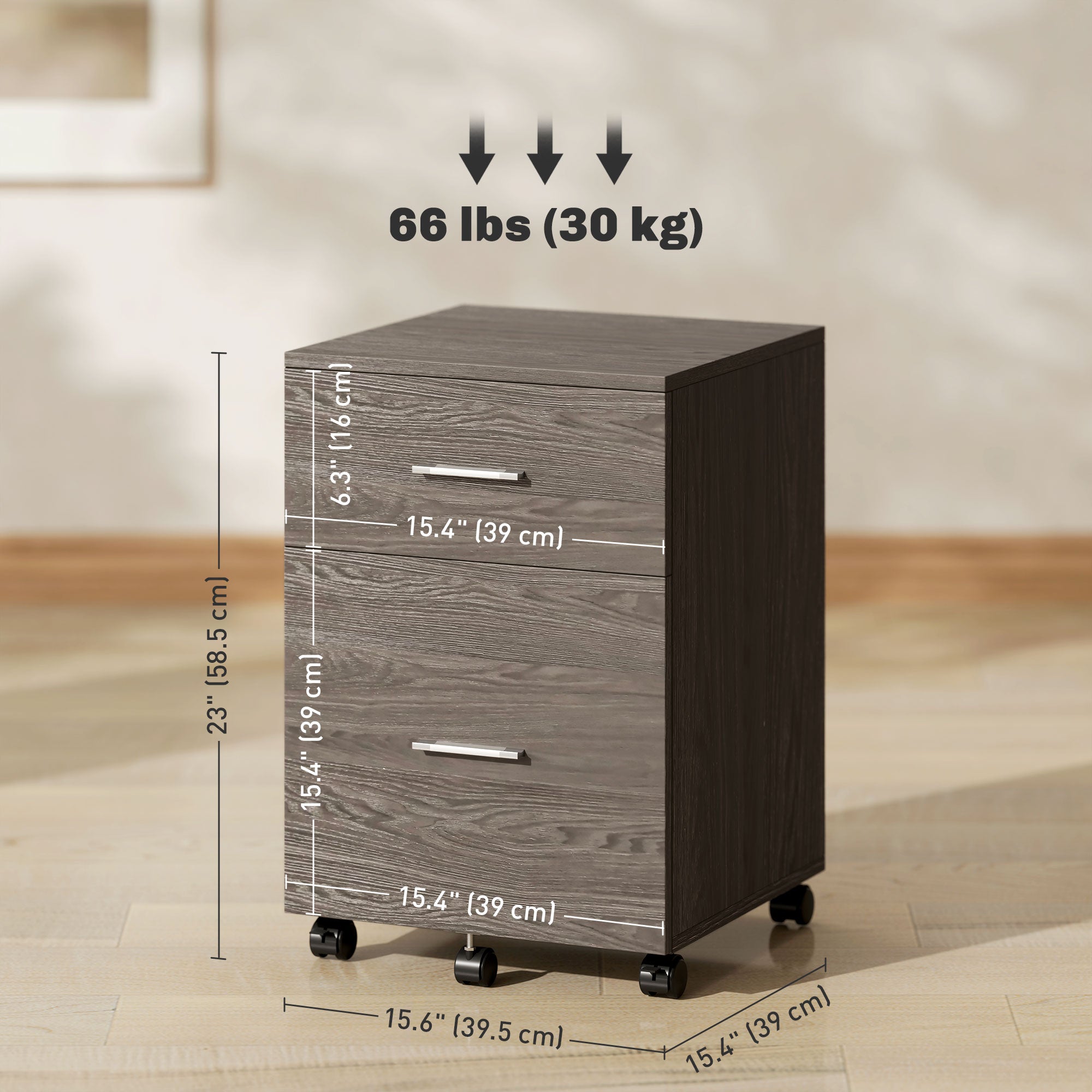 2-Drawer Mobile Filing Cabinet - Grey 23" H-Office Products > Office Furniture > Office Cabinets & Cupboards-DECOROLALA