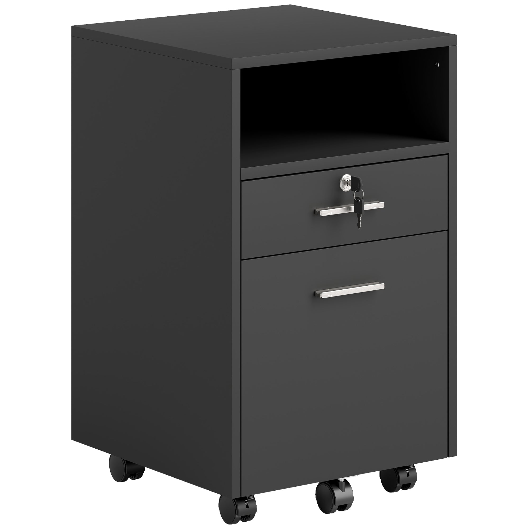 2-Drawer Mobile Filing Cabinet Printer Stand - Black 25.6" H-Office Products > Office Furniture > Office Cabinets & Cupboards-DECOROLALA