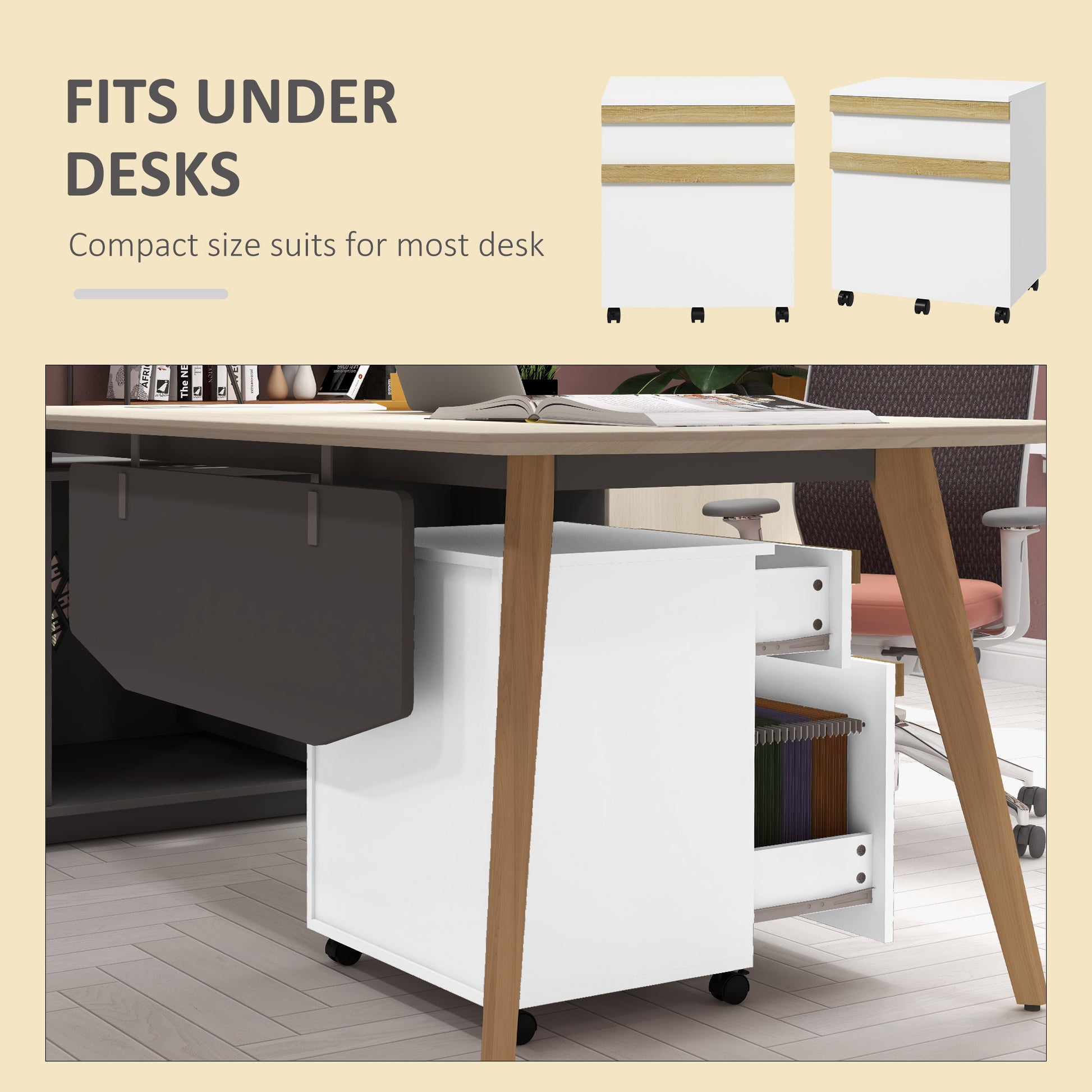 2-Drawer Mobile Filing Cabinet - White Wood Grain-Office Products > Office Furniture > Office Cabinets & Cupboards-DECOROLALA