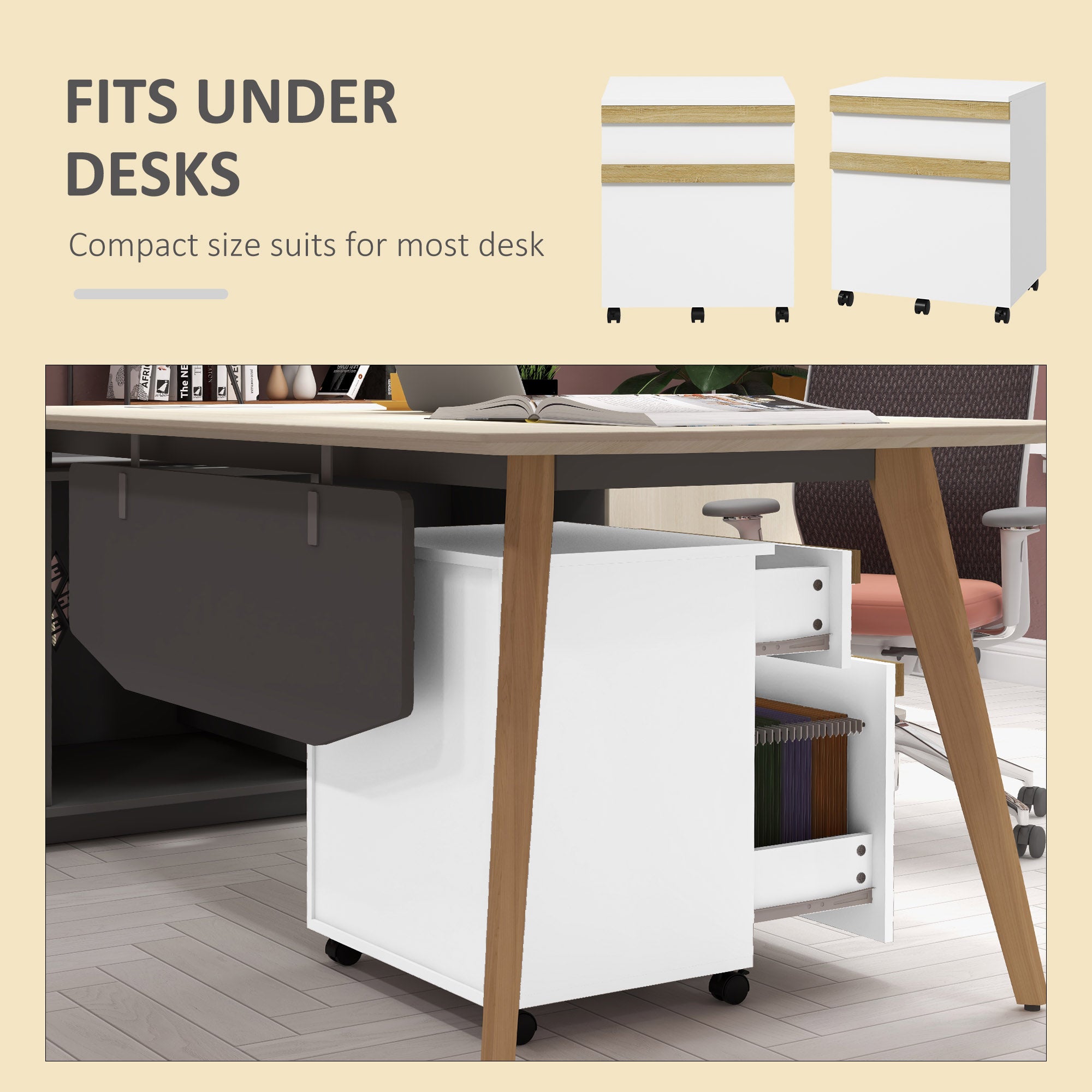 2-Drawer Mobile Filing Cabinet - White Wood Grain-Office Products > Office Furniture > Office Cabinets & Cupboards-DECOROLALA