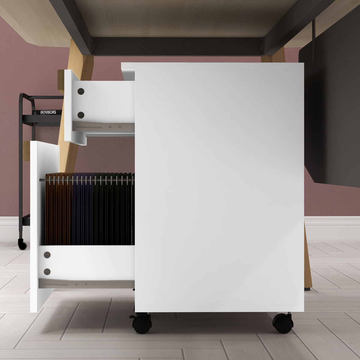 2-Drawer Mobile Filing Cabinet - White Wood Grain-Office Products > Office Furniture > Office Cabinets & Cupboards-DECOROLALA