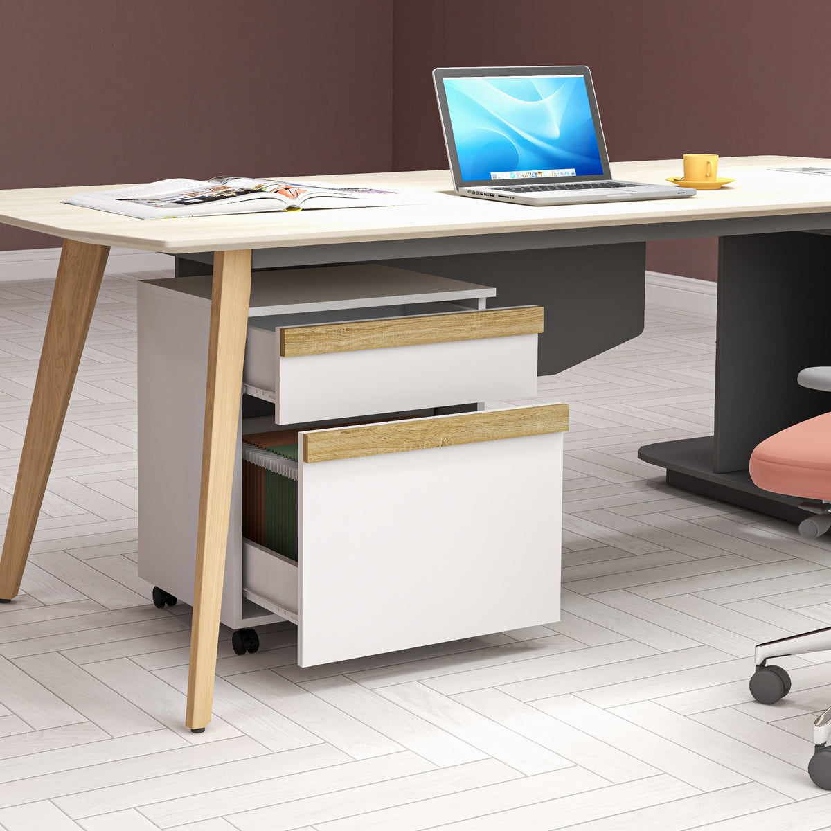 2-Drawer Mobile Filing Cabinet - White Wood Grain-Office Products > Office Furniture > Office Cabinets & Cupboards-DECOROLALA