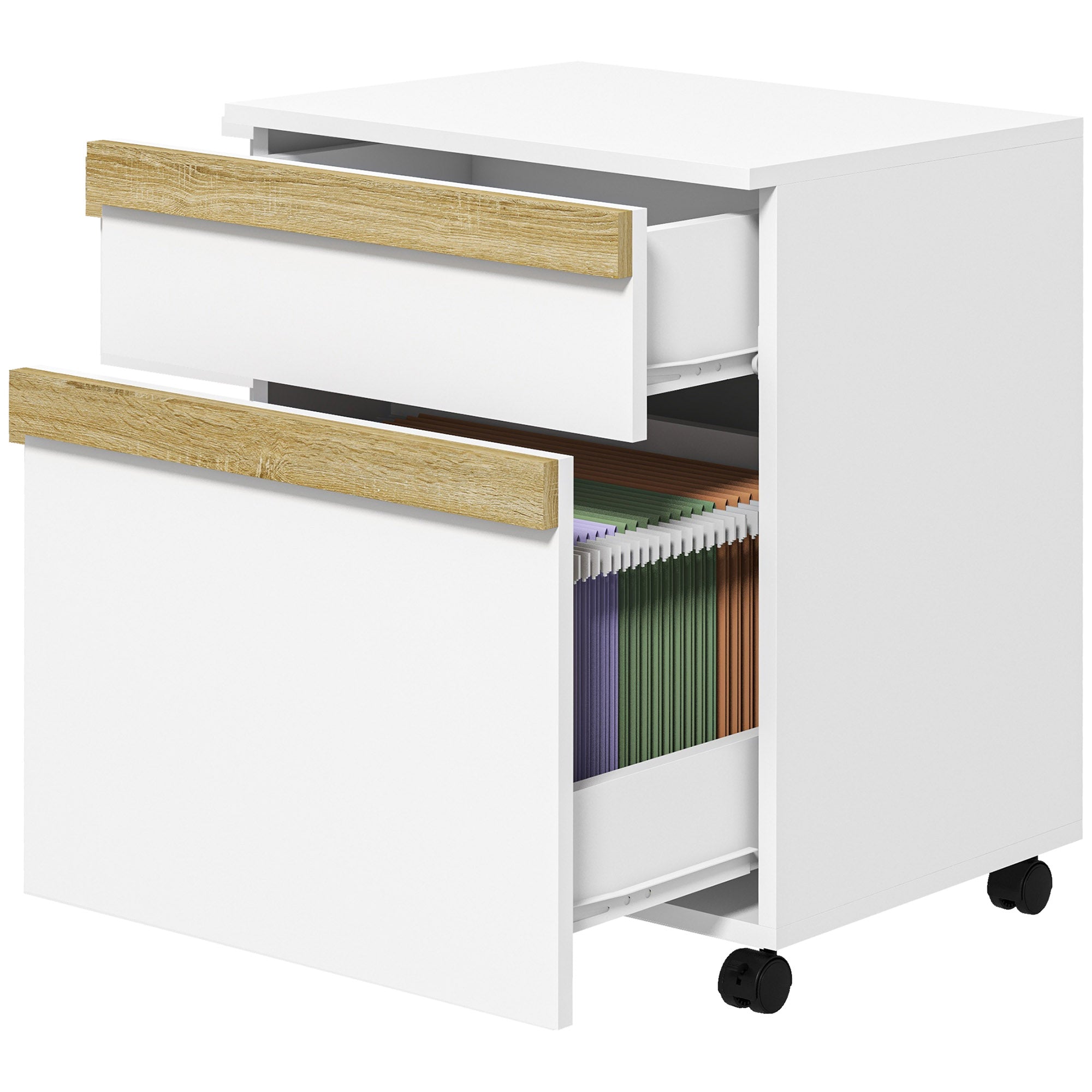 2-Drawer Mobile Filing Cabinet - White Wood Grain-Office Products > Office Furniture > Office Cabinets & Cupboards-DECOROLALA