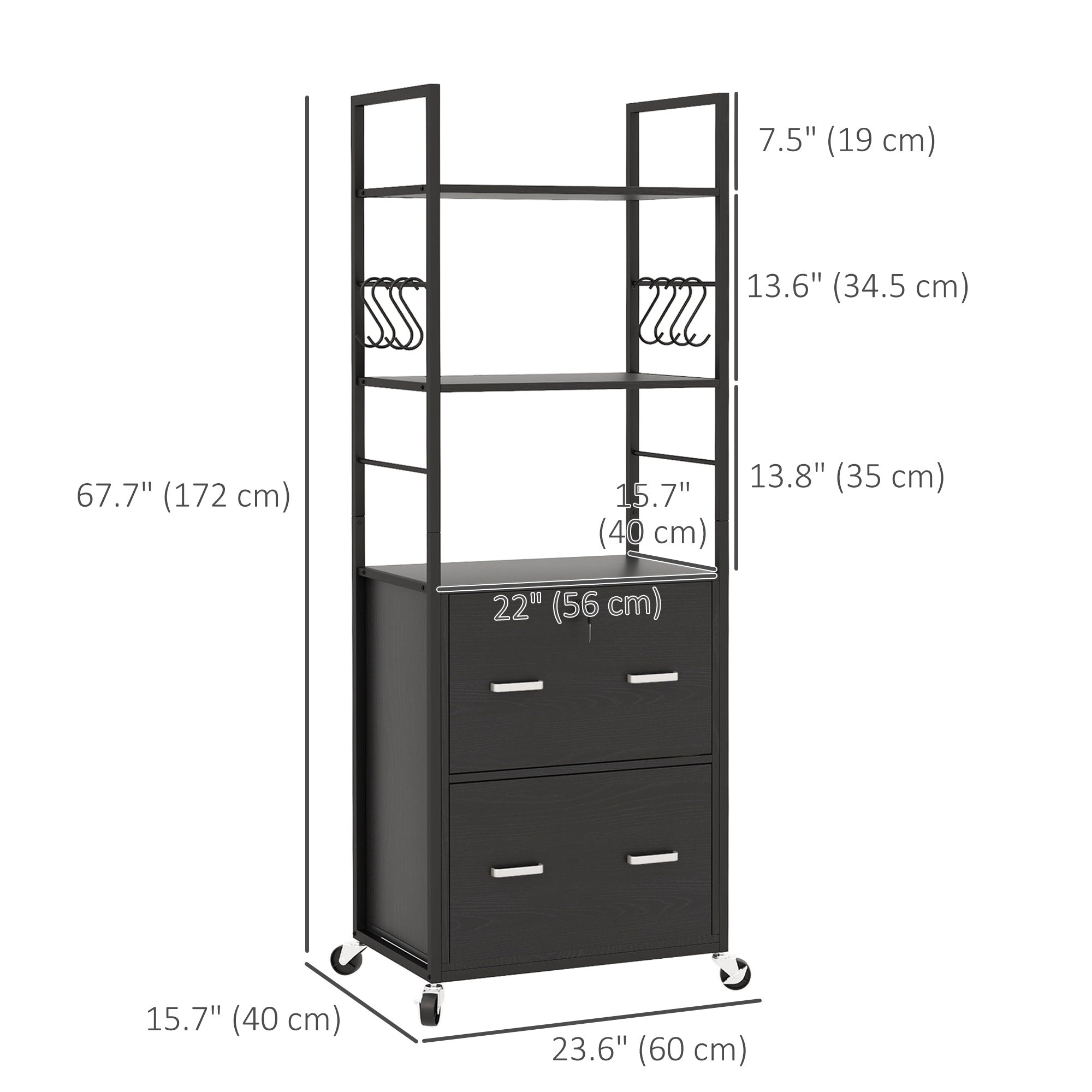 2-Drawer Mobile Filing Cabinet with Lock - Black-Office Products > Office Furniture > Office Cabinets & Cupboards-DECOROLALA