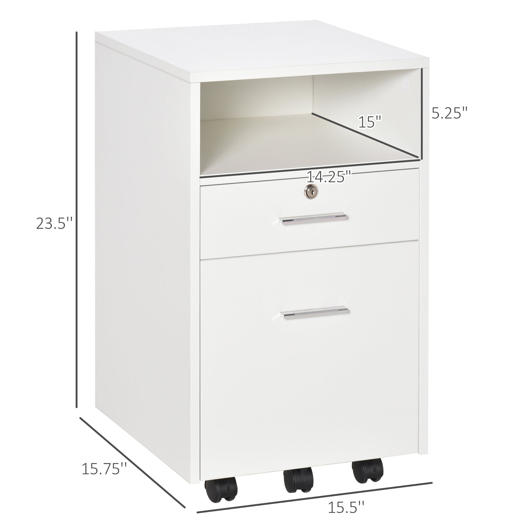 2-Drawer Mobile Filing Cabinet with Lock - White 25.6" H-Office Products > Office Furniture > Office Cabinets & Cupboards-DECOROLALA
