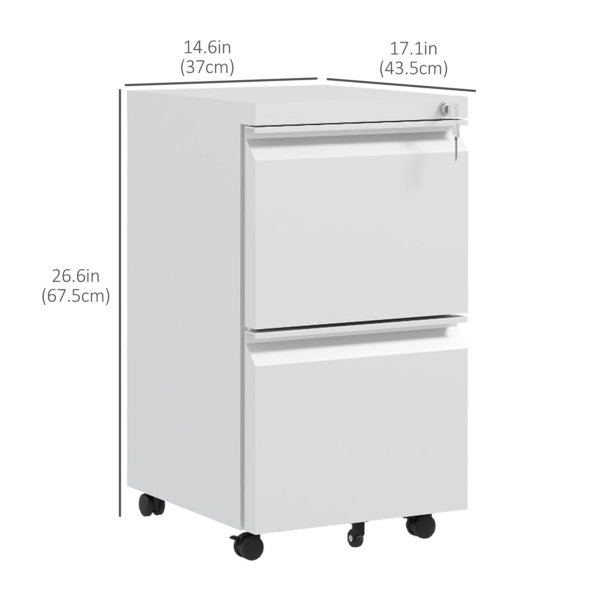 2-Drawer Mobile Steel File Cabinet with Lock - White-Office Products > Office Furniture > Office Cabinets & Cupboards-DECOROLALA