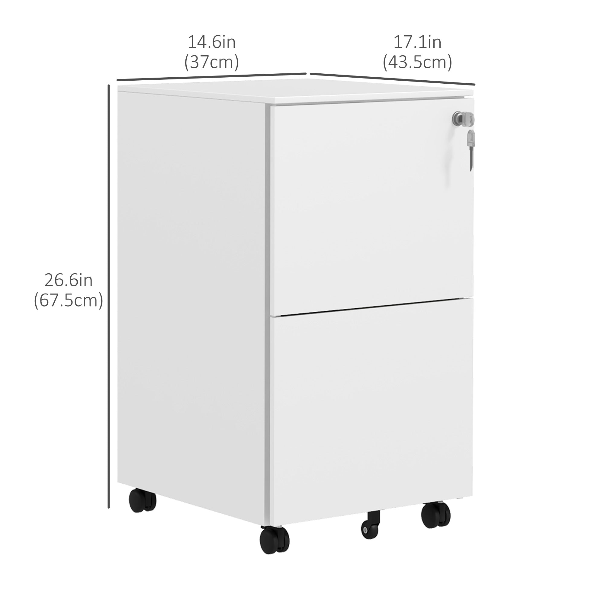 2-Drawer Mobile Steel Filing Cabinet - White 26.6"H-Office Products > Office Furniture > Office Cabinets & Cupboards-DECOROLALA