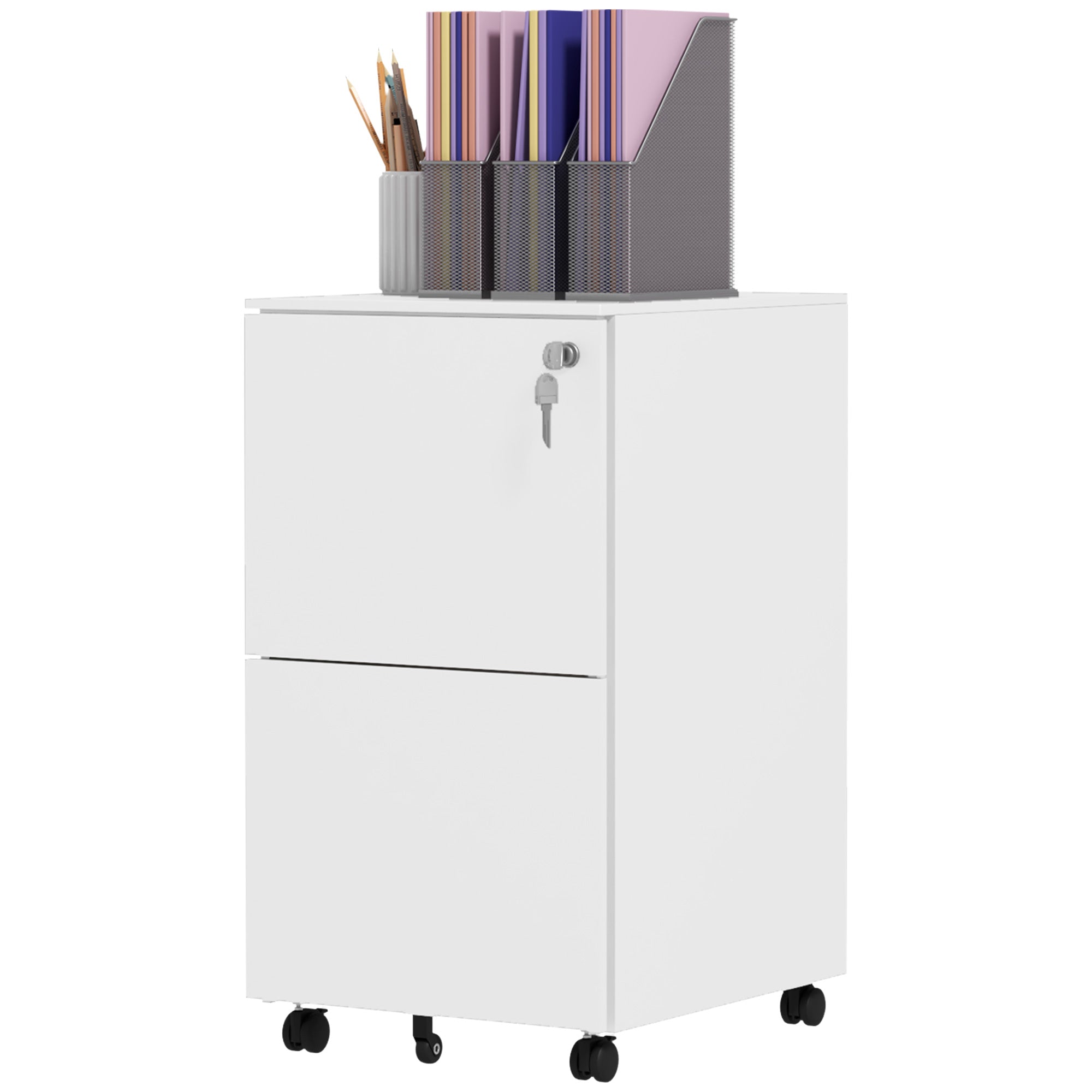 2-Drawer Mobile Steel Filing Cabinet - White 26.6"H-Office Products > Office Furniture > Office Cabinets & Cupboards-DECOROLALA