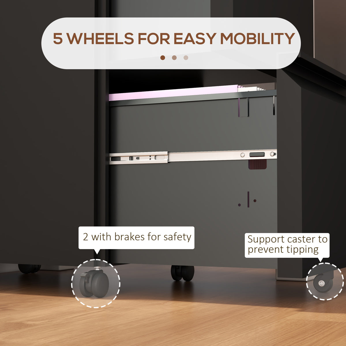 2-Drawer Mobile Steel Filing Cabinet with Lock - Black-Office Storage Cabinets-DECOROLALA