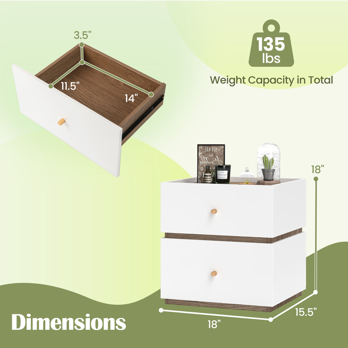 2-Drawer Modern Nightstand with Storage for Living Room Bedroom-Nightstands-DECOROLALA
