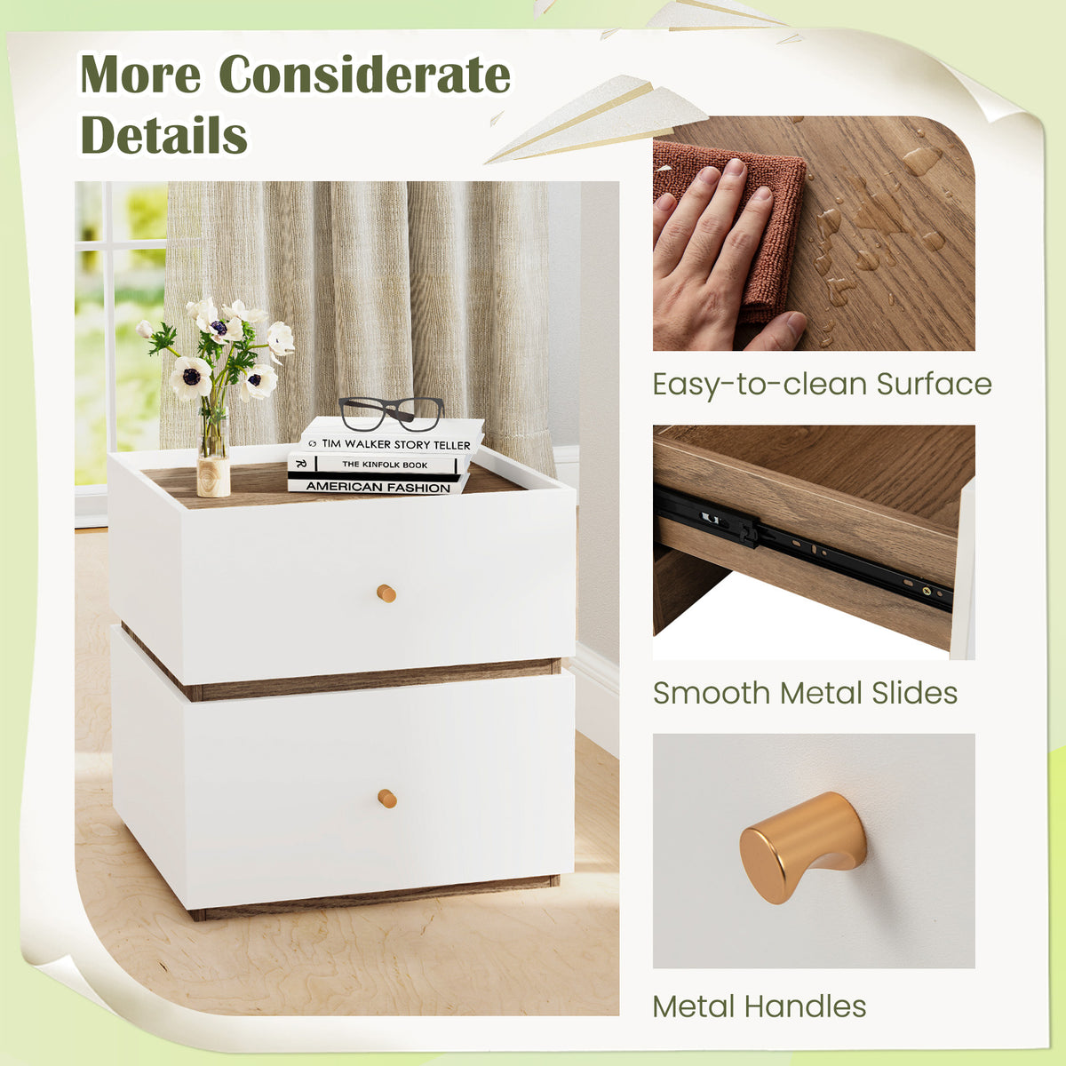 2-Drawer Modern Nightstand with Storage for Living Room Bedroom-Nightstands-DECOROLALA