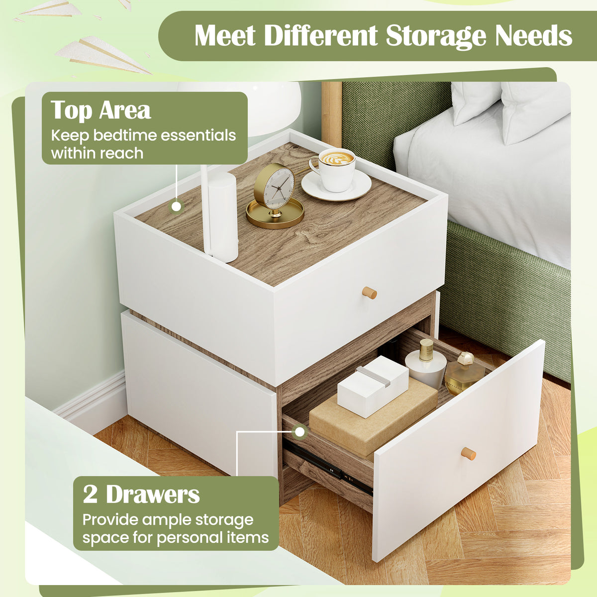 2-Drawer Modern Nightstand with Storage for Living Room Bedroom-Nightstands-DECOROLALA