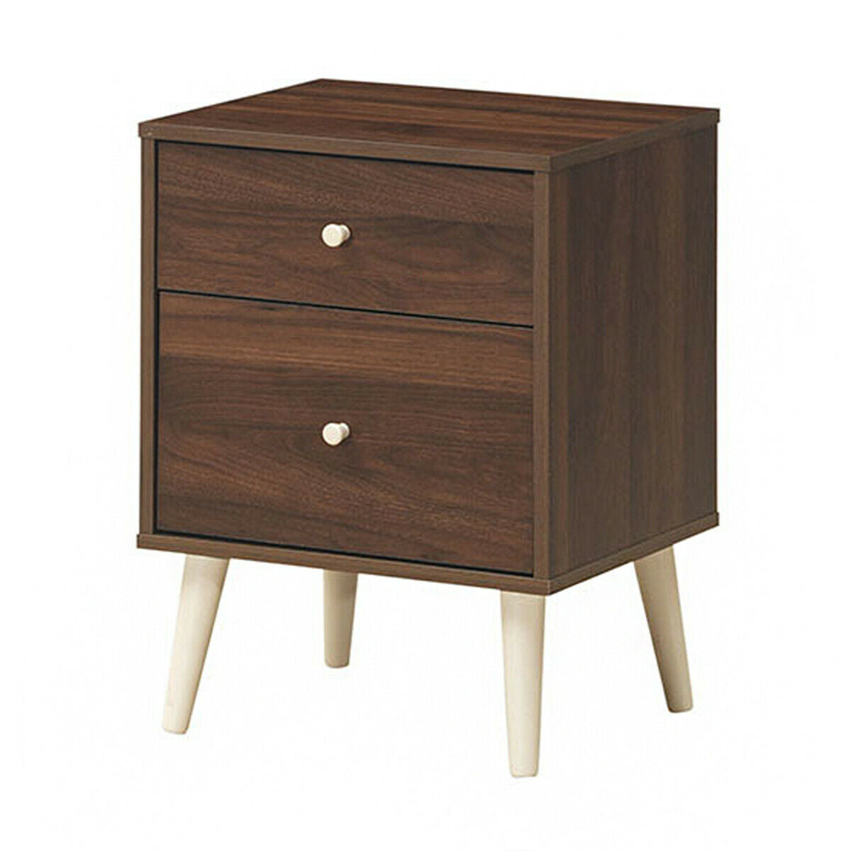 2-Drawer Nightstand Beside End Side Table with Rubber Legs-Brown-Nightstands-DECOROLALA