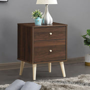 2-Drawer Nightstand Beside End Side Table with Rubber Legs-Brown-Nightstands-DECOROLALA