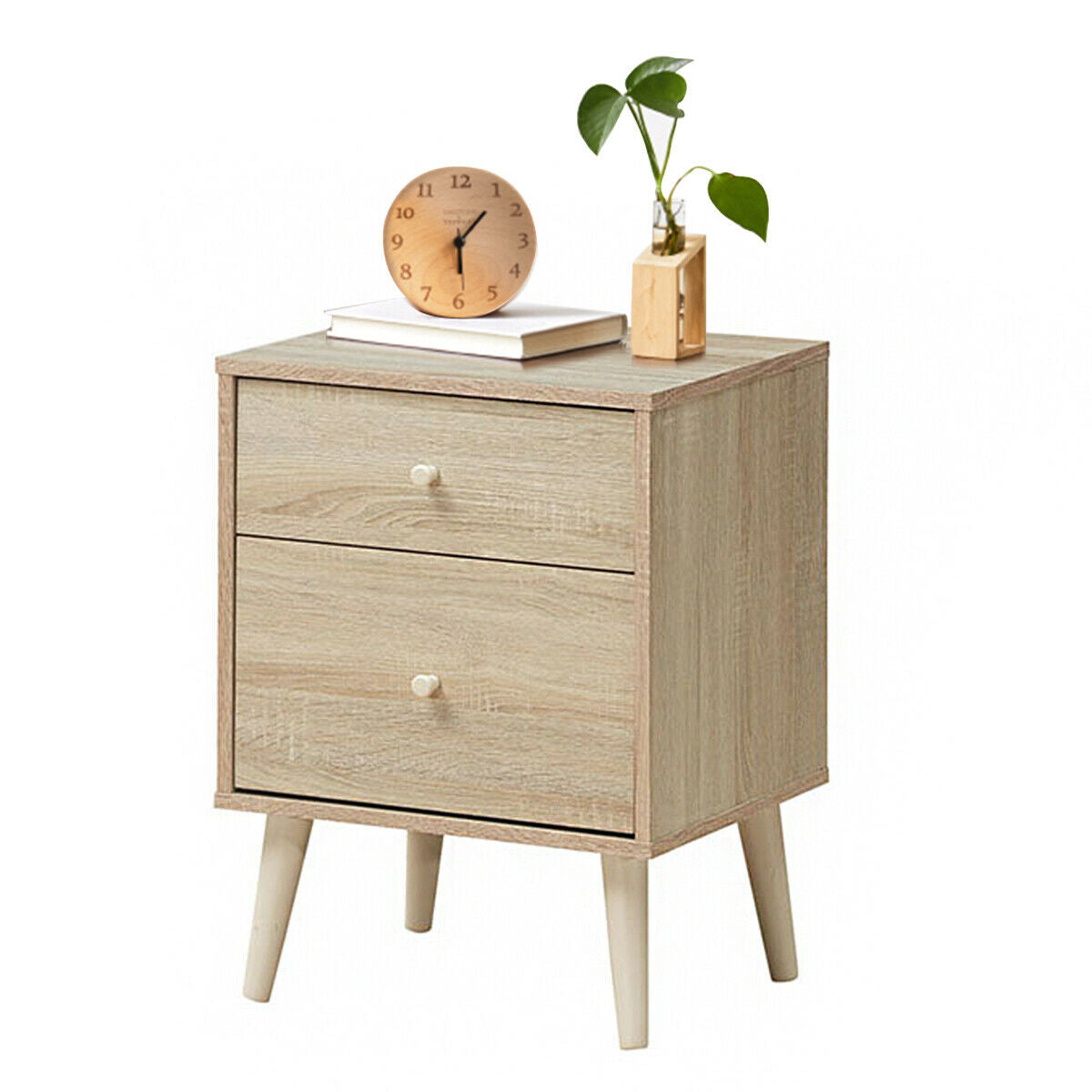 2-Drawer Nightstand Beside End Side Table with Rubber Legs-Natural-Nightstands-DECOROLALA