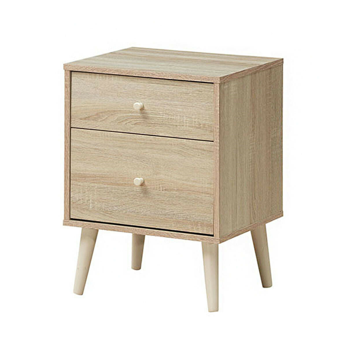 2-Drawer Nightstand Beside End Side Table with Rubber Legs-Natural-Nightstands-DECOROLALA