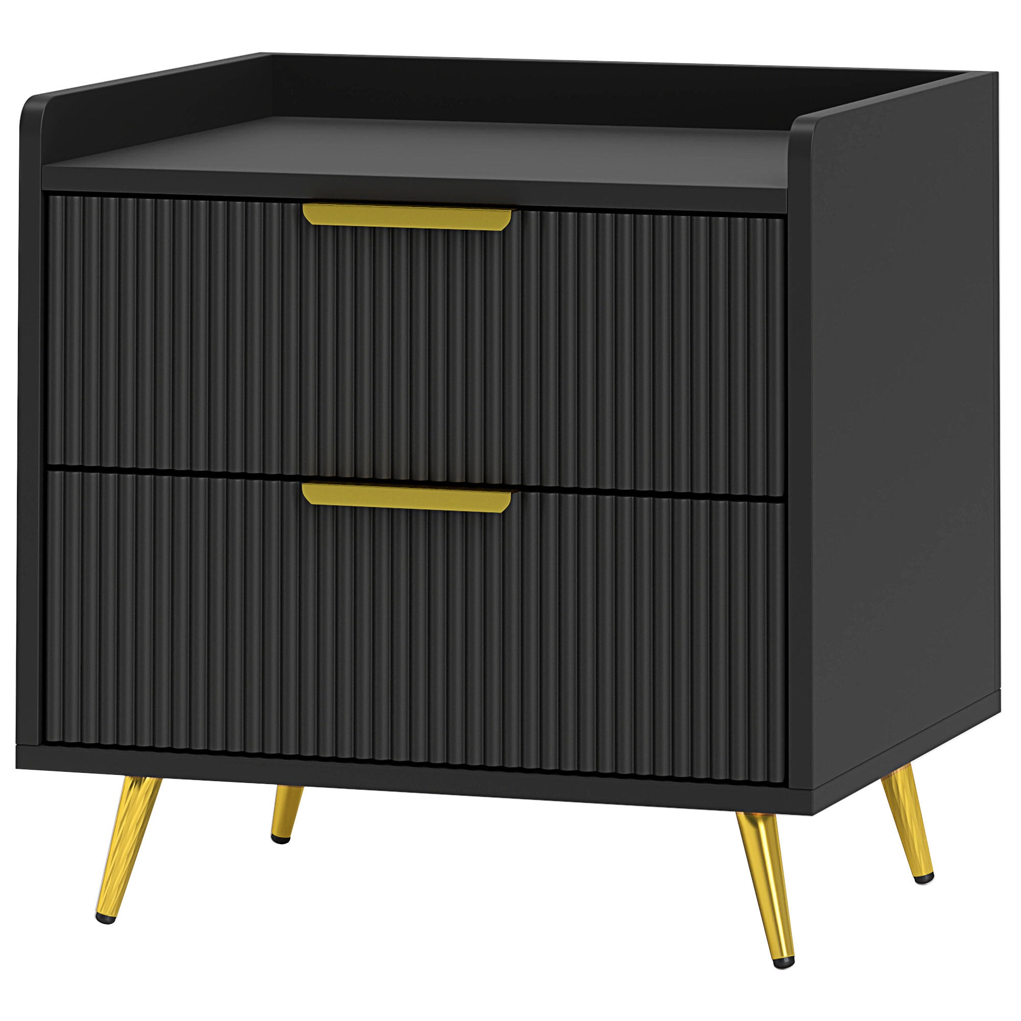 2-Drawer Nightstand - Black Bedside Table with Metal Legs-Home Furnishings > Bedroom Furniture > Bedside Tables-DECOROLALA