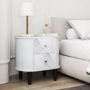 2-Drawer Nightstand Modern Faux Marble Bedside Table with Storage-White-Nightstands-DECOROLALA