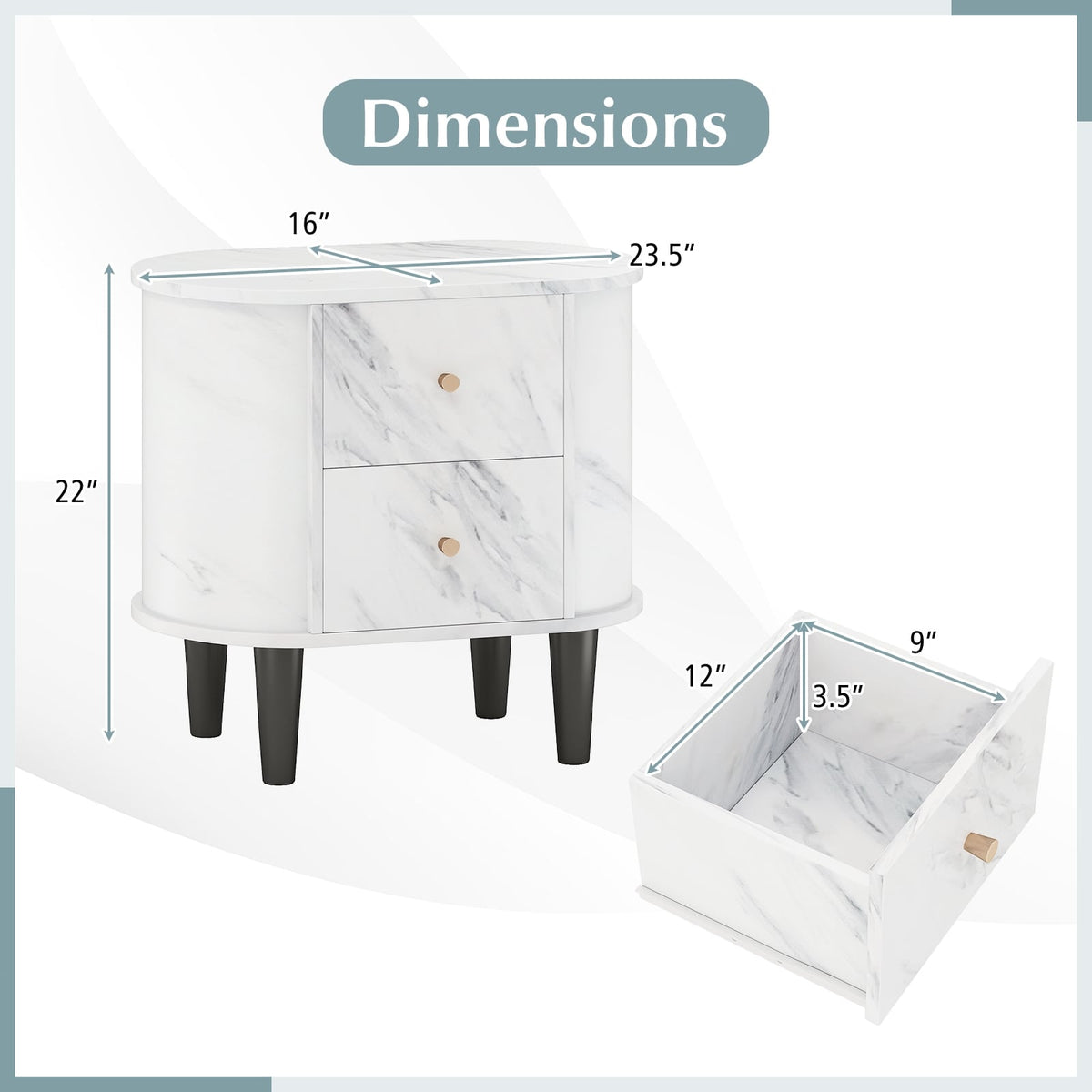 2-Drawer Nightstand Modern Faux Marble Bedside Table with Storage-White-Nightstands-DECOROLALA