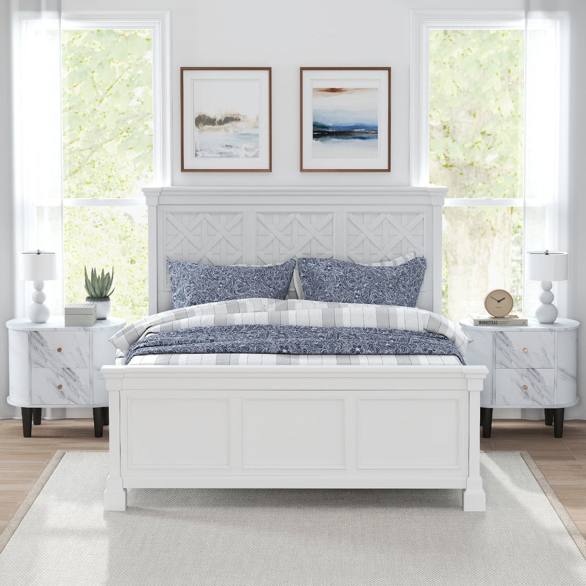 2-Drawer Nightstand Modern Faux Marble Bedside Table with Storage-White-Nightstands-DECOROLALA
