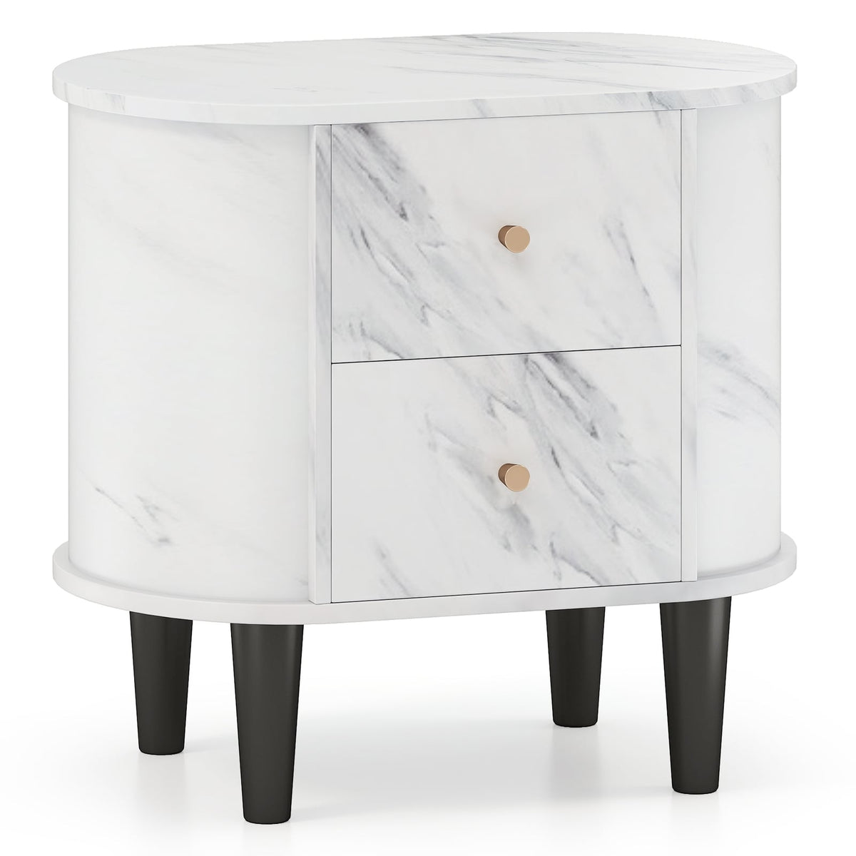 2-Drawer Nightstand Modern Faux Marble Bedside Table with Storage-White-Nightstands-DECOROLALA
