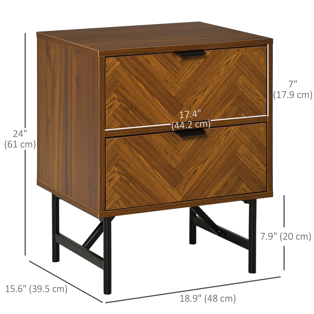2-Drawer Nightstand - Walnut Brown Herringbone 19"W-Home Furnishings > Storage & Organization > Storage Cabinets-DECOROLALA