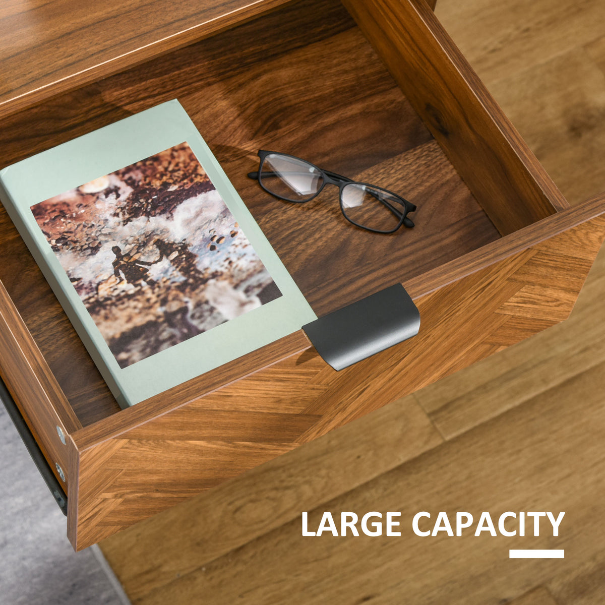2-Drawer Nightstand - Walnut Brown Herringbone 19"W-Home Furnishings > Storage & Organization > Storage Cabinets-DECOROLALA
