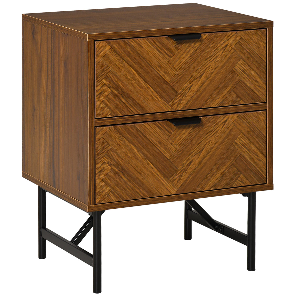 2-Drawer Nightstand - Walnut Brown Herringbone 19"W-Home Furnishings > Storage & Organization > Storage Cabinets-DECOROLALA