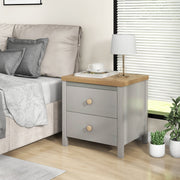 2-Drawer Nightstand with Rubber Wood Legs-Gray-Nightstands-DECOROLALA