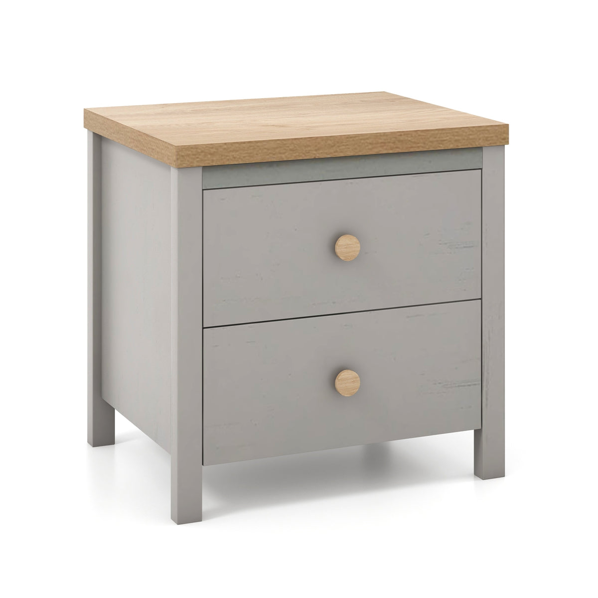 2-Drawer Nightstand with Rubber Wood Legs-Gray-Nightstands-DECOROLALA