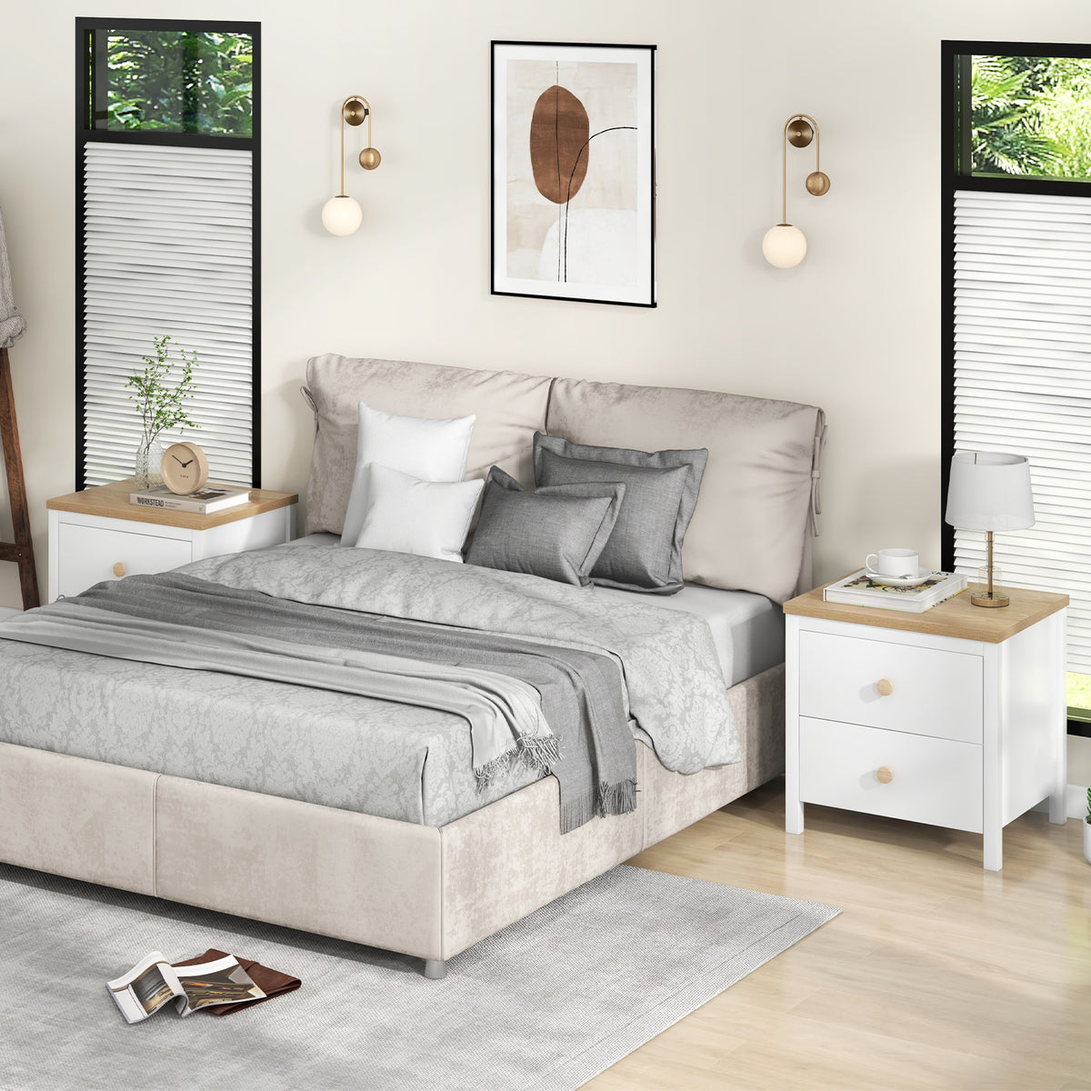 2-Drawer Nightstand with Rubber Wood Legs-White-Nightstands-DECOROLALA