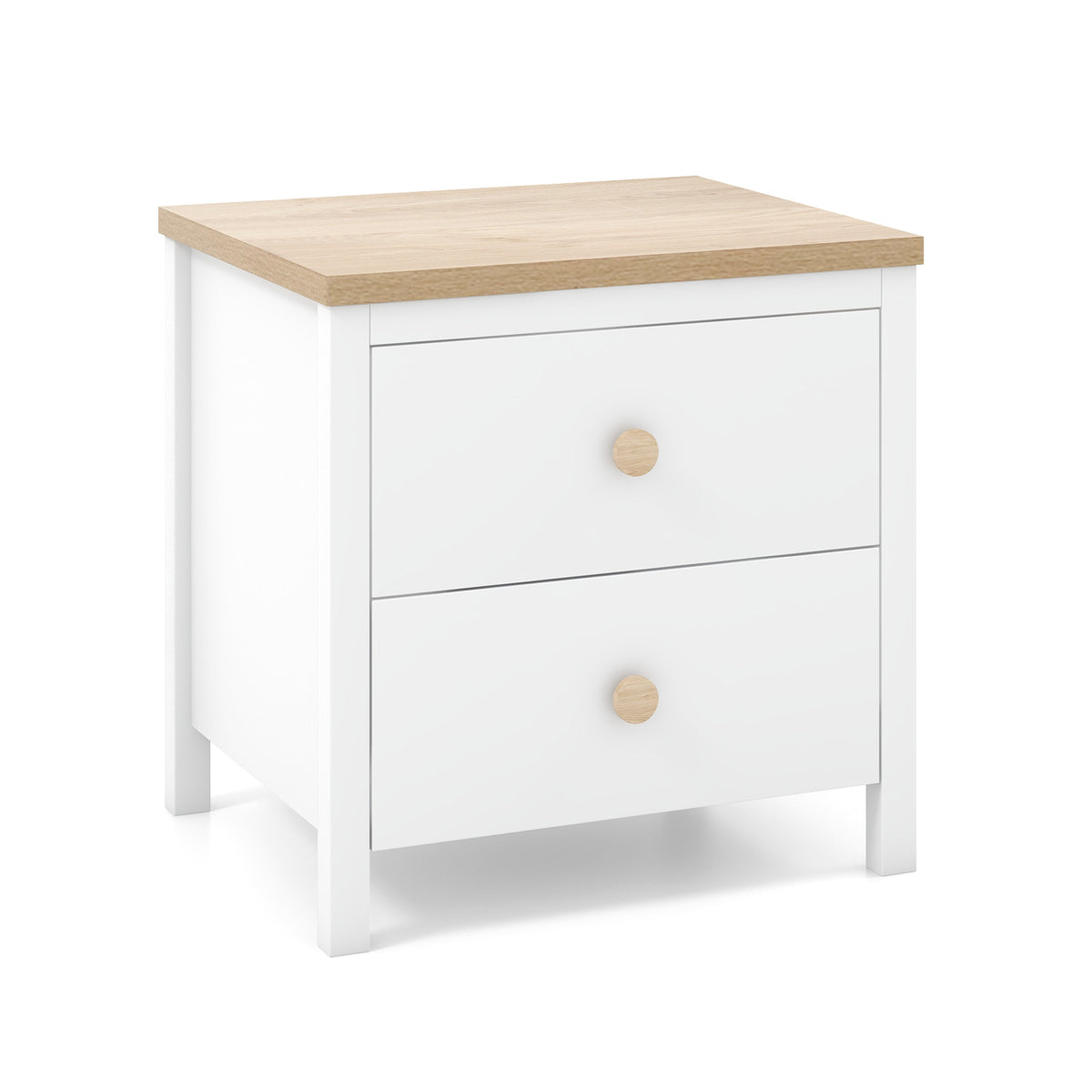 2-Drawer Nightstand with Rubber Wood Legs-White-Nightstands-DECOROLALA