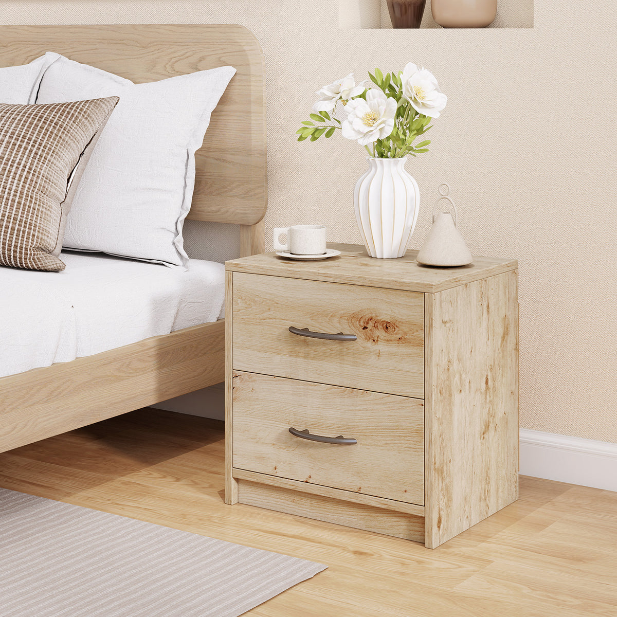2 Drawer Nightstand with Storage for Living Room-Oak-Nightstands-DECOROLALA