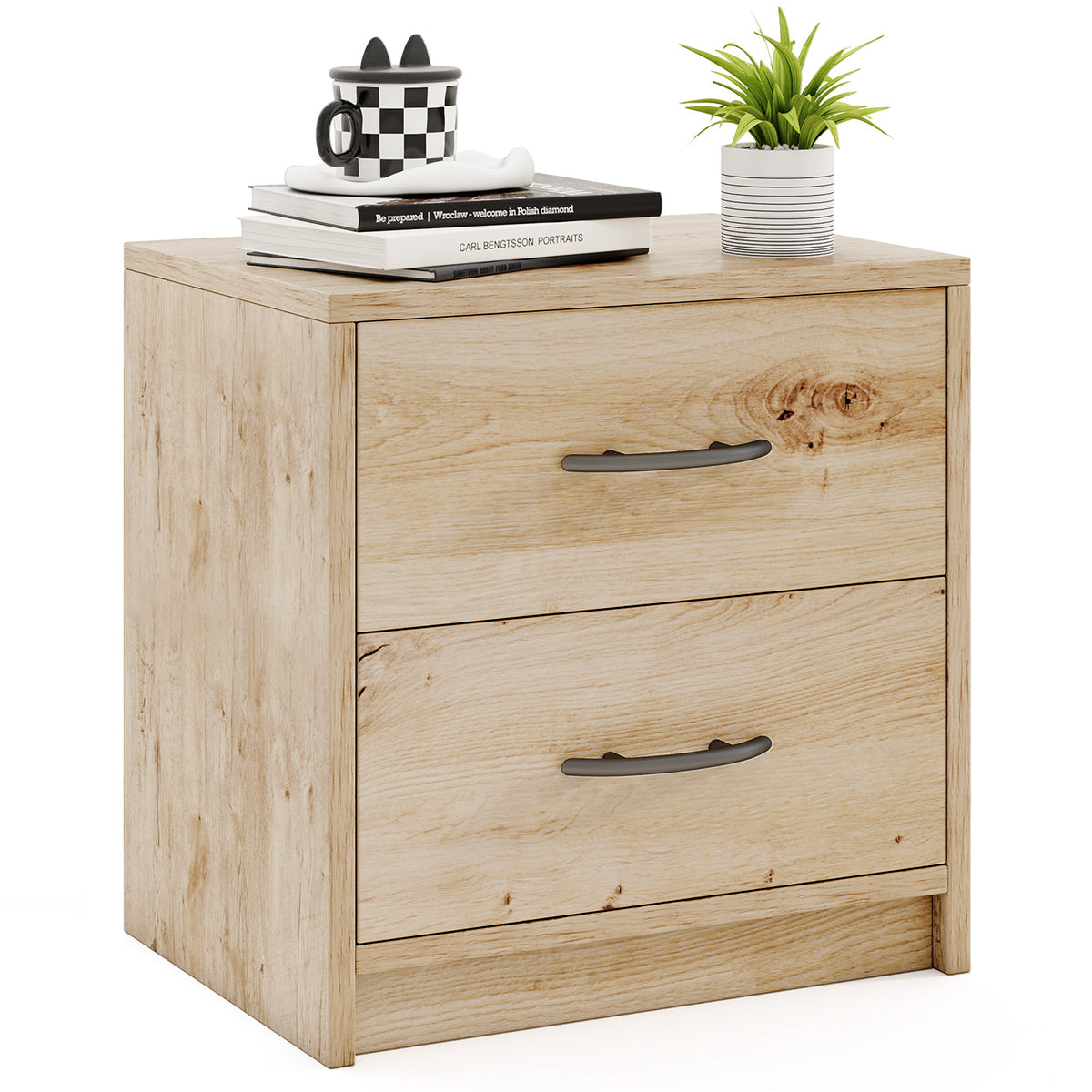 2 Drawer Nightstand with Storage for Living Room-Oak-Nightstands-DECOROLALA