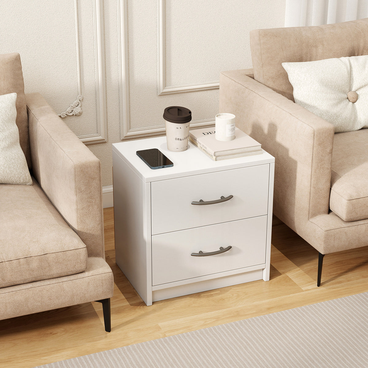 2 Drawer Nightstand with Storage for Living Room-White-Nightstands-DECOROLALA