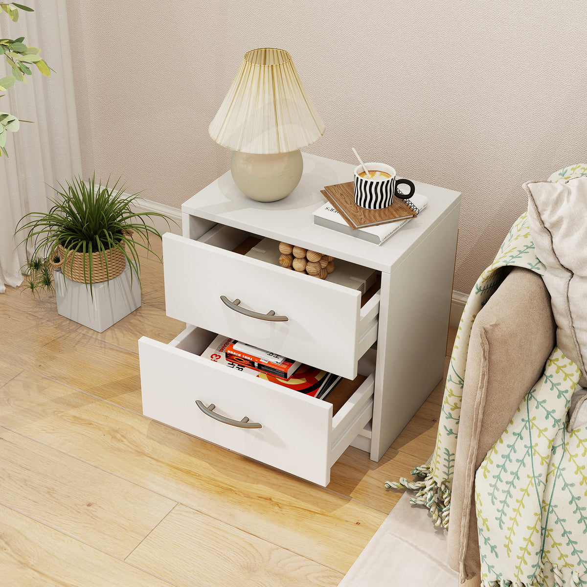 2 Drawer Nightstand with Storage for Living Room-White-Nightstands-DECOROLALA