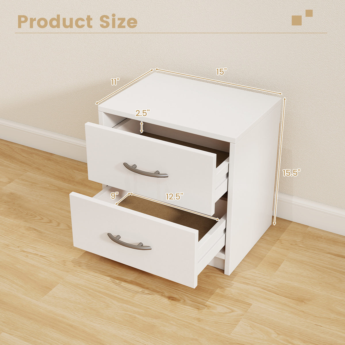 2 Drawer Nightstand with Storage for Living Room-White-Nightstands-DECOROLALA