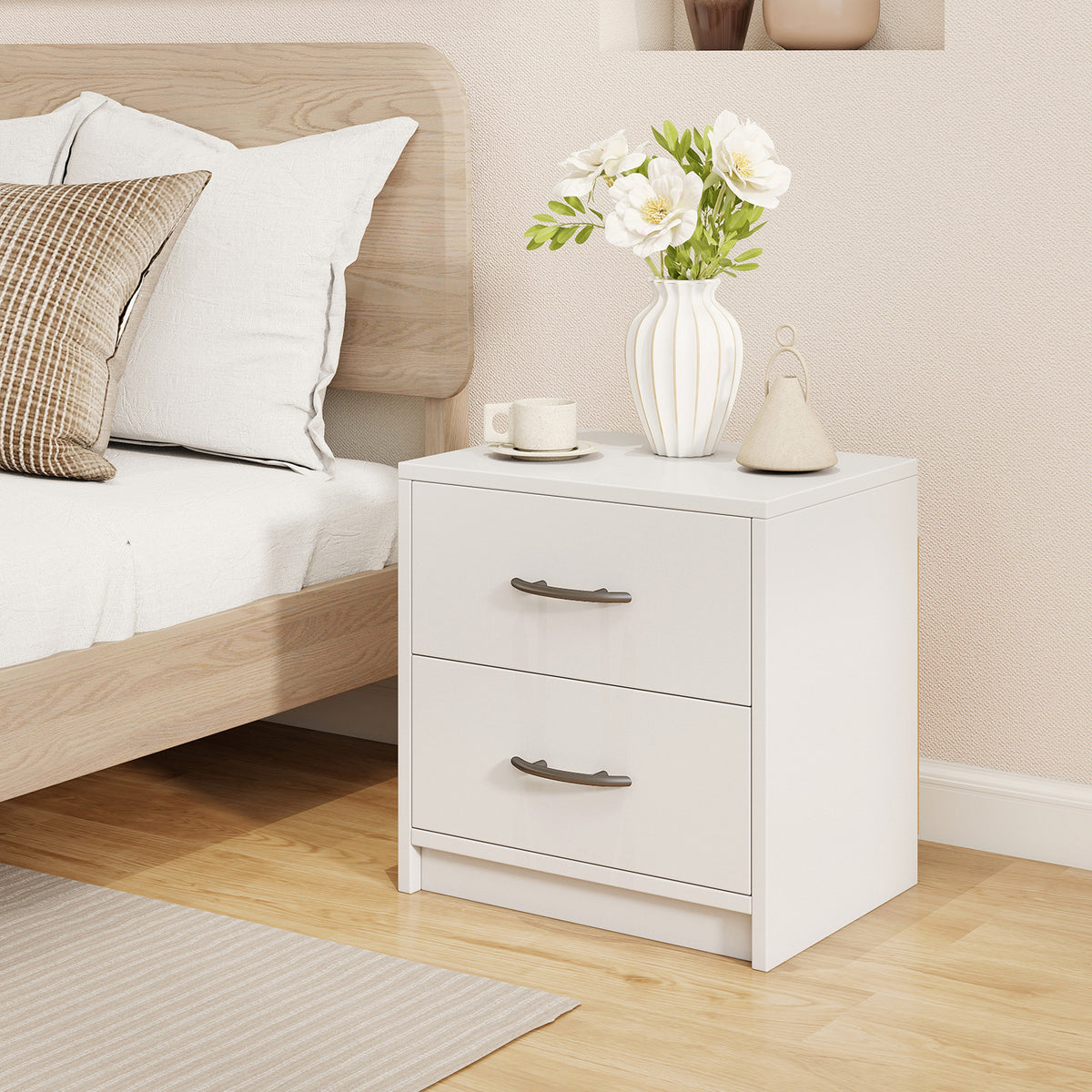 2 Drawer Nightstand with Storage for Living Room-White-Nightstands-DECOROLALA
