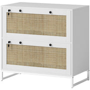 2-Drawer Rattan Filing Cabinet, White with Lock, Adjustable Bar-DECOROLALA